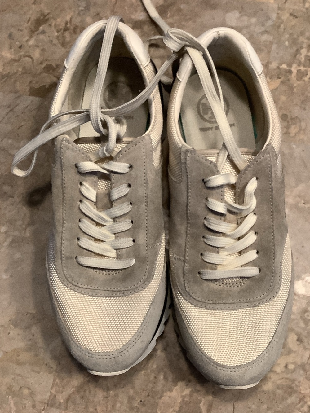 Tory Burch Gray and White Suede & Mesh Lace-Up Sneakers